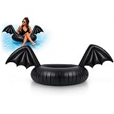 Inflatable Bat Pool Float for Adults, 71.6 Inch Halloween Pool Float with Bat Wings, Gothic Black Swim Tube, Thickened PVC Pool Raft for Summer Pool Party, Beach, Backyard Pool