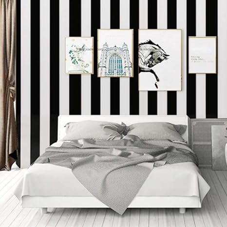 Amazon Co Jp Xxoo 壁紙 ホームの壁紙黒と白のストライプ防水壁紙の自己接着壁の絵ベッドルームのリビングルームの壁0 45 10メートル ホーム キッチン