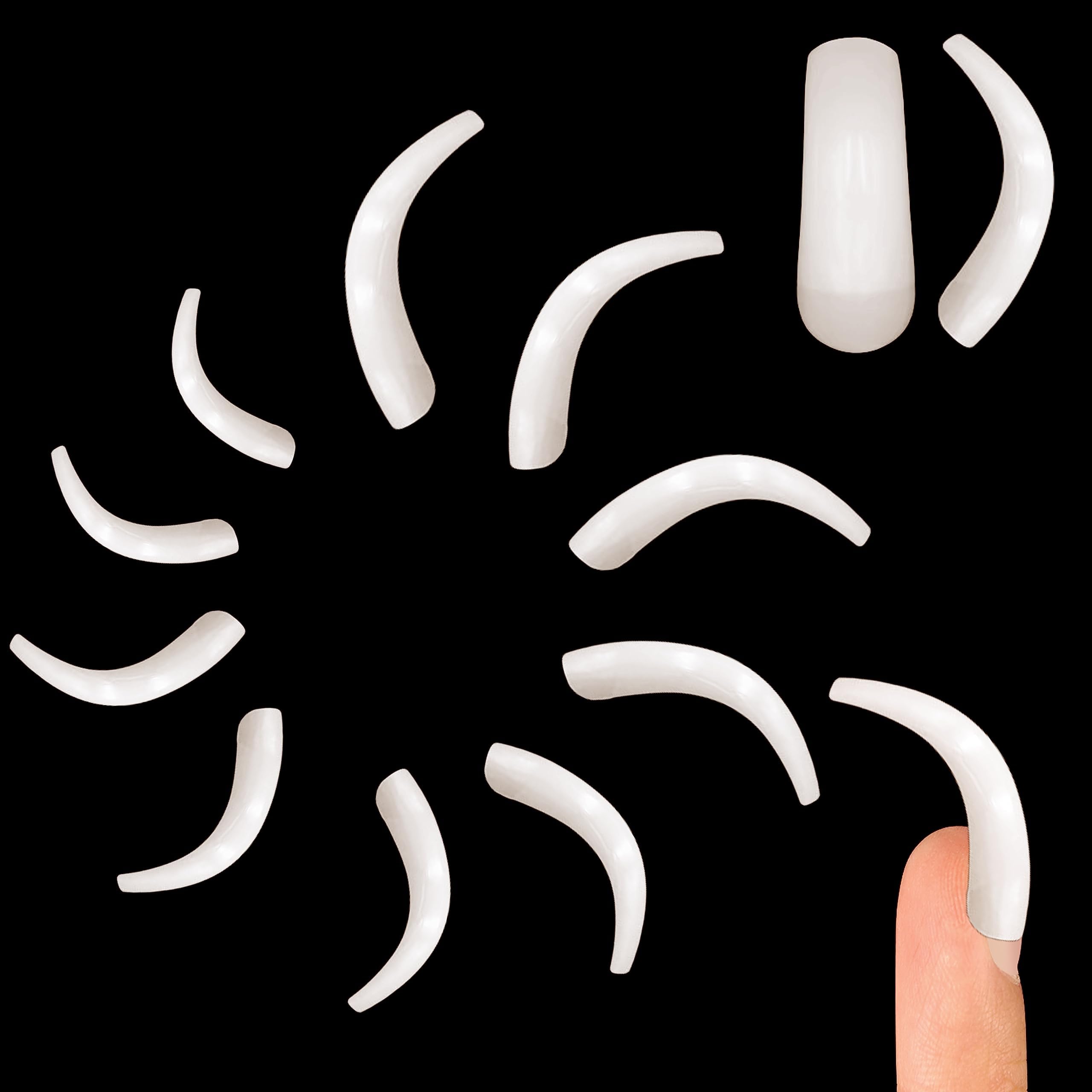 NOVO OVO Halloween 500 pcs Hawk Curved Natural Color Extra Super Extreme Deep Curve Half Cover Long Tapered Square Eagle Claw False Nail Extension Tips Acrylic Nail 10 Sizes in Bag for Art Salon DIY — image 1