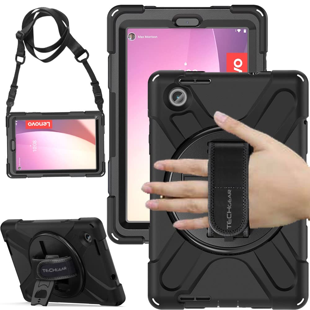 TECHGEAR X-Case Case for Lenovo Lenovo Tab M8 4th Gen 2023 (8.0") TB300 / TB300FU / TB300XU Tough Rugged HEAVY DUTY Armour Shockproof 360 Rotating Stand, Hand and Shoulder Strap Case