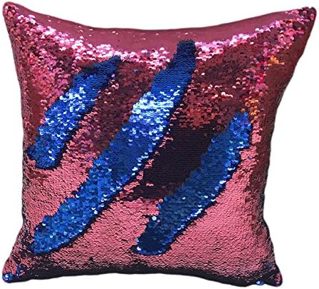 Freestyle Reversible Color Change Sequin Throw Pillow Cases Covers in Two-Tone, Red and Blue, 16x16, Creative Decorations on Sofas/ Armchairs/ Beds/ Floors/ Cars