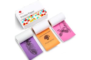 Phomemo Colorful Thermal Sticker Paper for Phomemo M02/M02 Pro/M02S/M03 Mini Printer, Black Character on Purpple/Rose/Orange, 50mm x 3.5m, Diameter 30mm, 3 Rolls