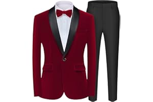 MAGE MALE Men's 2 Piece Velvet Suit Peak Lapel One Button Slim Fit Tuxedo Blazer Party Dinner Jacket & Pants