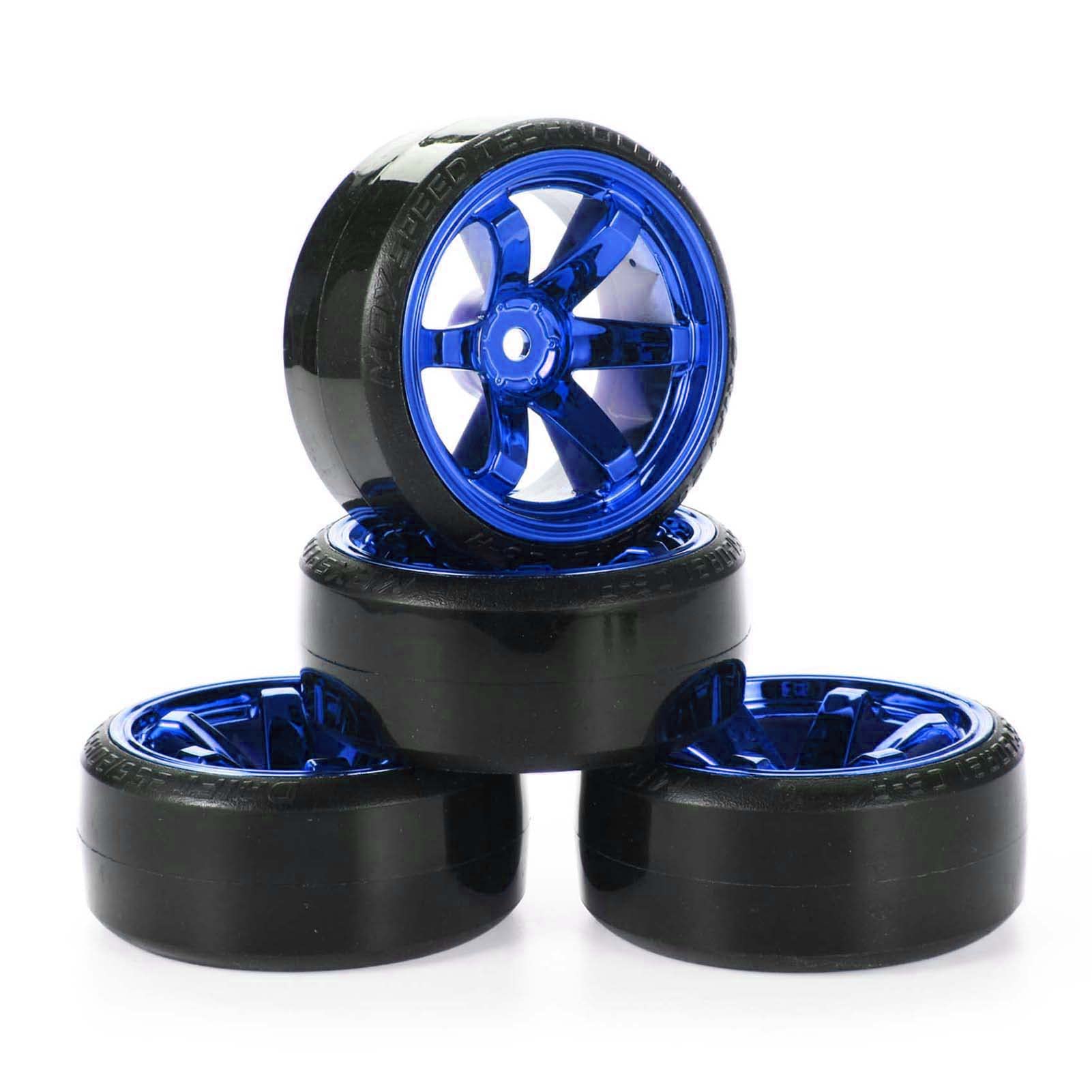KEEDA RC Drift Car Plastic Wheel and Tyre, 63mm Hard Tires for 1/10 HSP Tamiya HPI Kyosho Racing Drifting Car (Blue)