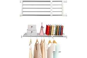 BAOYOUNI Closet Tension Shelf Rod Heavy Duty Wardrobe Organizer Adjustable Storage Shelves Rack DIY Closet Dividers Separators for Kitchen Bathroom Bedroom Garage, 19.69-31.5 Inches
