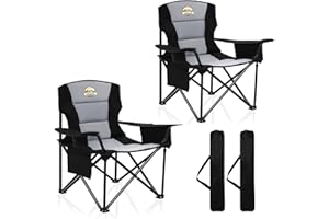 COLEGENCE Oversized Camping Chairs 2 Pack - 450lbs Support Heavy Duty Folding Camp Chair Wide Portable Outside Collapsible Chairs with Carry Bag,Cooler,Cup Holder for Outdoor,Lawn,Sports,Baseball,Soccer-Black
