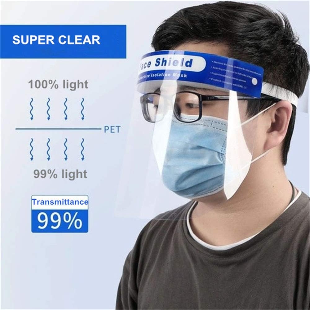 Safety Face Shield Transparent Full Face Protective Anti Saliva Isolation Double-Sided Aniti Fog Film VisorElastic Band and Comfort Sponge