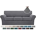 Turquoize 4 Piece Sofa Covers for 3 Cushion Couch Sofa Slipcover Soft Couch Cover for Dogs-Washable Sofa Furniture Covers with 3 Individual Cushion Covers, Jacquard Fabric (3 Cushion Sofa, Gray)