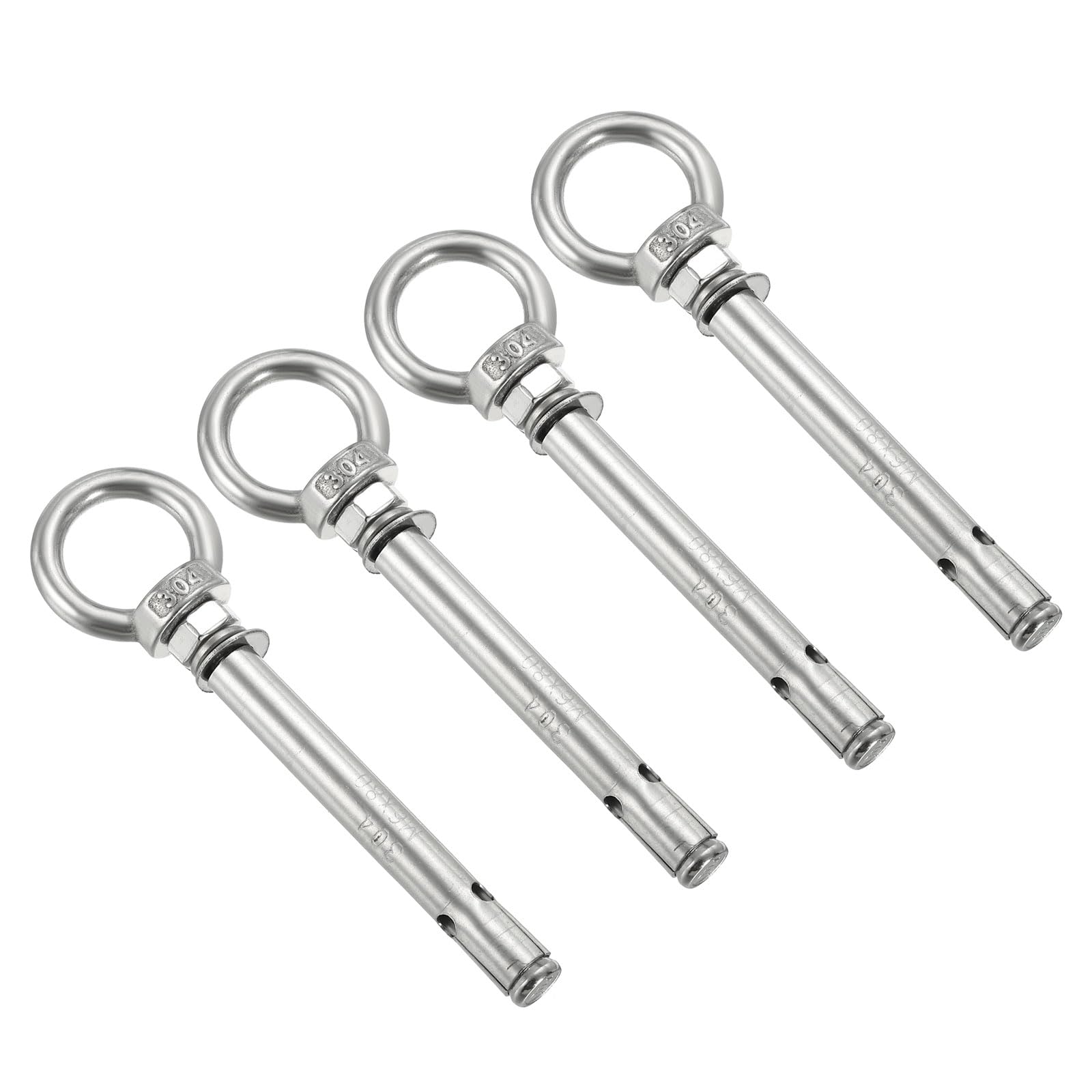 PATIKIL Expansion Eye Bolt M6x80mm, 4 Pack 304 Stainless Steel Shoulder Anchors Eyebolt Screw with Eye Ring for Concrete Brick Walls Canopy Engineering Rigging Silver