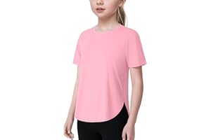 JOCMIC Girls Athletic Shirts Short Sleeve Quick Dry T-Shirt UPF 50+ Basic Tee Tops for Kids Teens Sports Activewear