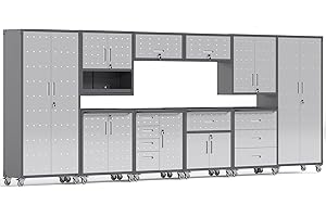 FLIXELIO Garage Storage Cabinets System 10 PCS Workshop Set with Drawers Locking Heavy Duty Rolling Cart with Adjustable Shelves Garage Tool Workbench Cabinets (10 PCS)