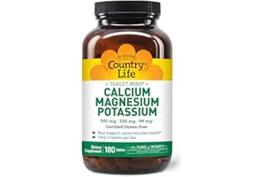 Country Life Target Mins - Calcium Magnesium Potassium Bone & Heart Health Supplement, 1000mg Calcium, 500mg Magnesium, Supports Calcium Utilization, 180 Tablets – Certified Gluten Free & Vegan
