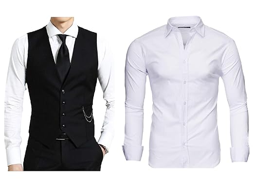 Kayhan Herren Weste Einzel Oder Im Set Mit Einem Slim-Fit Langarm Hemd Hemden S-6XL