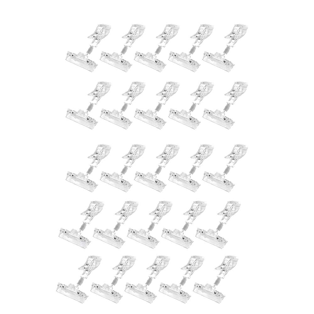 Hopbucan 25 Pack Plastic Merchandise Sign Clip Rotatable Clip-on Holder Display Clip Holder Stand Price Display Holders,Clear