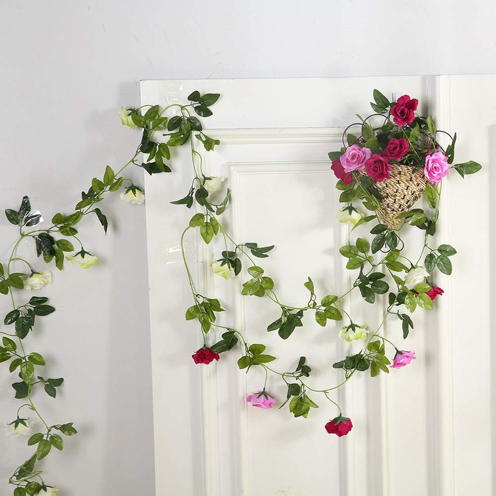 JUSTOYOU 2pcs 7.8FT Double Color Artificial Fake Rose Garland Vines Hanging Silk Flowers Artificial Flower for Outdoor Indoor Wedding Wall Badroom Decoration(Magenta) - Image 5