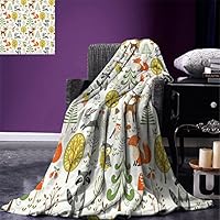 smallbeefly Kids Throw Blanket Woodland Forest Animals Trees Birds Owls Fox Bunny Deer Raccoon Mushroom Home and Warm Microfiber All Season Blanket for Bed or Couch