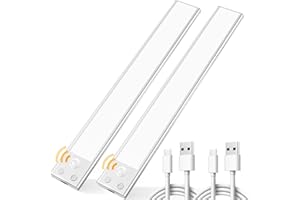 SUPERDANNY 47 LED USB-C Rechargeable Motion Sensor Under Cabinet Lights, 12" Closet Lights, 6000K Dimmable Under Counter Lights for Kitchen Wardrobe Stair, 2 Pack