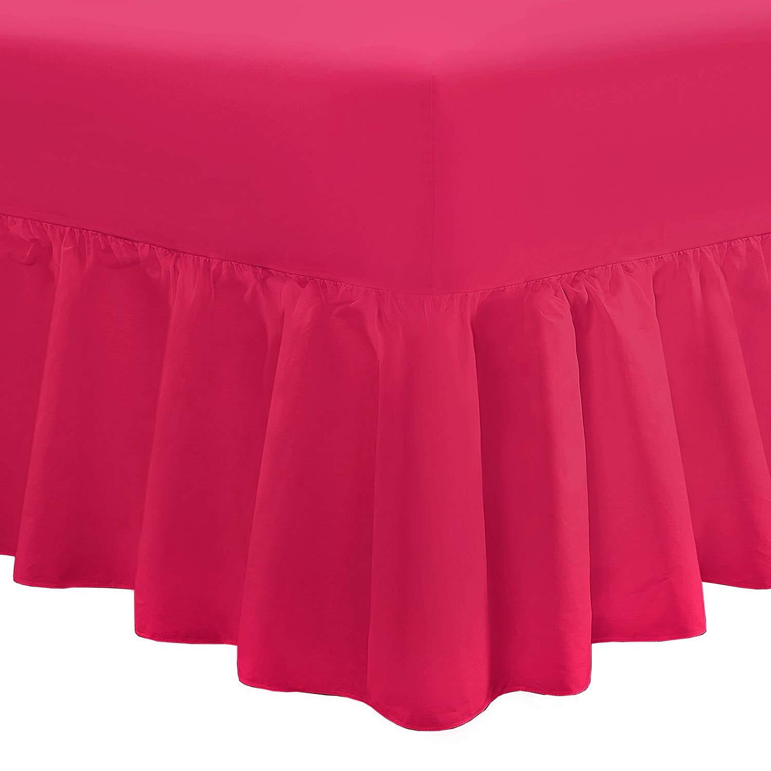 Nimsay Home Plain Dyed Frilled Fitted Valance Sheet 100% Egyptian Cotton 200TC Extra Deep Bed Skirt - Raspberry, Super King