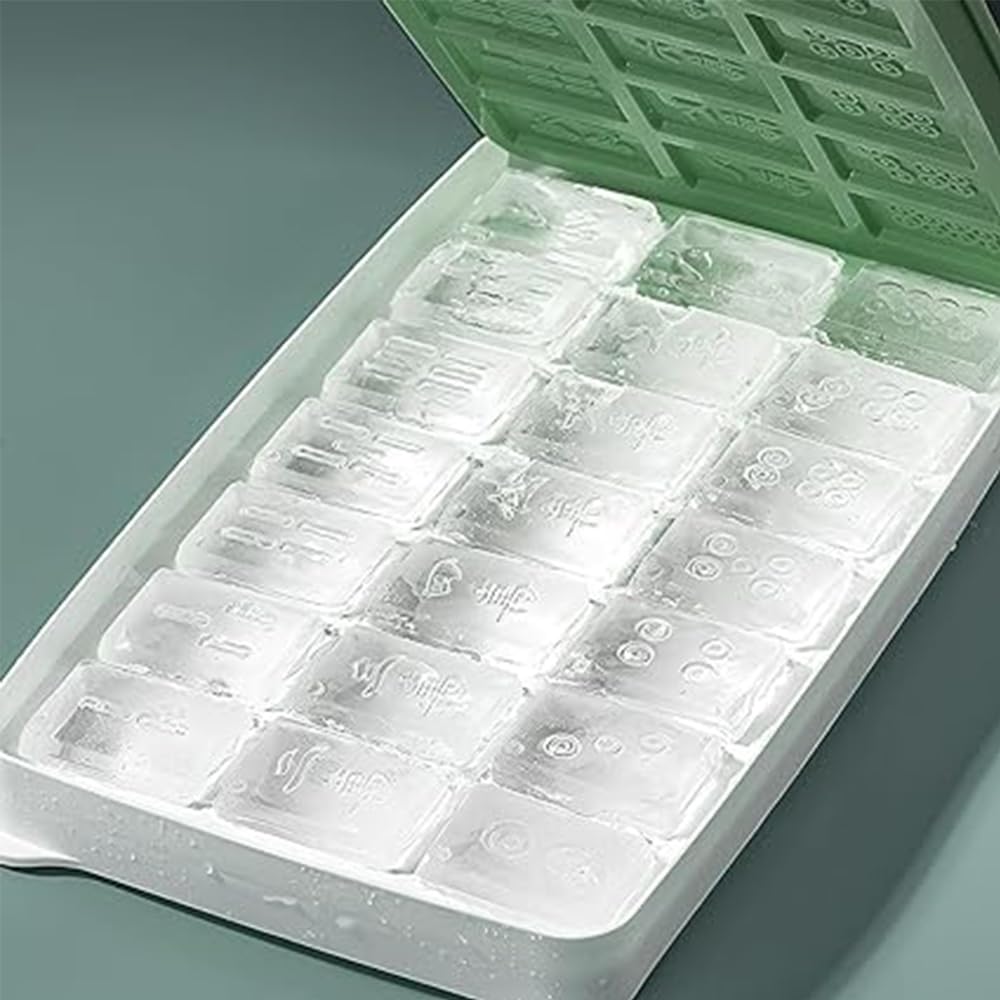 Chinese Mahjong Ice Cube Tray with Lid and Bin - Mahjong Pattern 21 Cubes, Easy-Release Ice Cube Molds with Scoop & Storage Container, Nice Kitchen Gadget for Drinks, Coffee, Cocktails