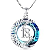 JUSTKIDSTOY Birthday Gifts for Women Girls 925 Sterling Silver Celtic Moon Star Necklace with Blue Crystal Pendant Jewelry for Sister Friends