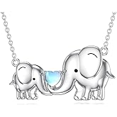 LONAGO Elephant Necklace Moonstone Mother Elephant Pendant Necklace Jewelry Gift for Women