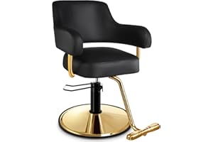 Baasha Comfortable Gold Salon Chair with Adjustable Height and Swivel Function, Ergonomic Stylist Chairs with Padded Armrests, Elegant Hair Chair with Premium Leather Upholstery - Gold & Black