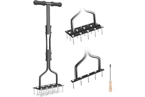 aneeway Lawn Spikes Aerator Tool, 2-in-1 Detachable Manual Yard Aerator, Multi Spikes Grass Aeration Tools with Cleaning Tool for Compacted Soil & Lawn Garden Care