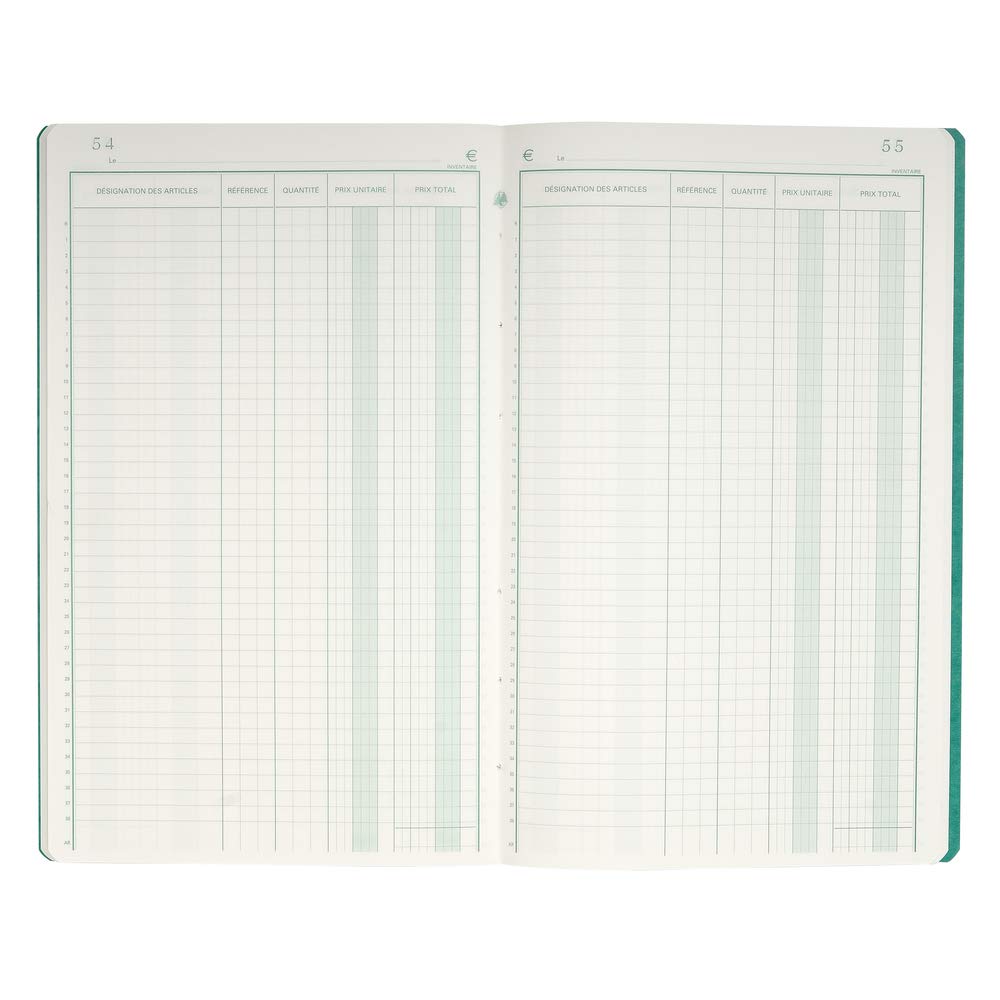 Exacompta - Ref 7400E - Vertical Inventory Book (80 Pages) - 320 x 195mm in Size, 31 Lines, 110gsm Clairefontaine Paper, Printed Green Rulings - French Text