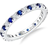 RANDES Full Eternity Band Rings for Women Sterling Silver/Yellow Gold Plated Wedding Bands Sapphire/Emerald/Ruby 2mm Thin Stacking Anniversary Ring Size 6-10