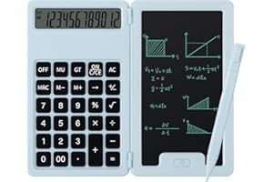 PINDDA Desk Portable Basic Calculator, Small Mini Calculators with Writing Notepad and Stylus, More Lightweight and Portable, 12 Digit Large Display Multi-Function for Office, School, Home & Financial (Blue)