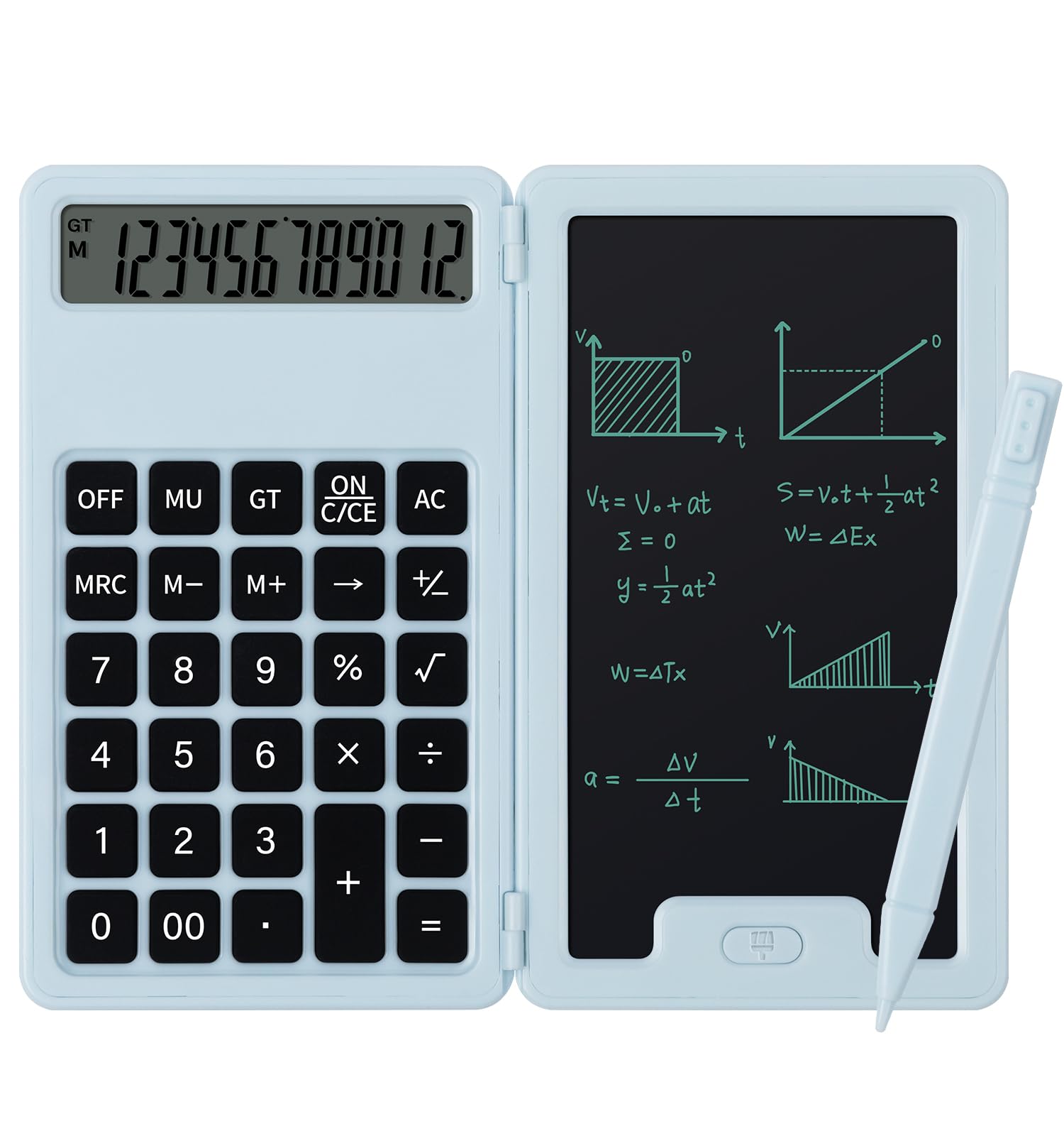 Photo 1 of Desk Portable Basic Calculator with Notepad and Stylus, 12 Digit Large Display Multi-Function for Office, School, Home & Basic Financial (Blue)