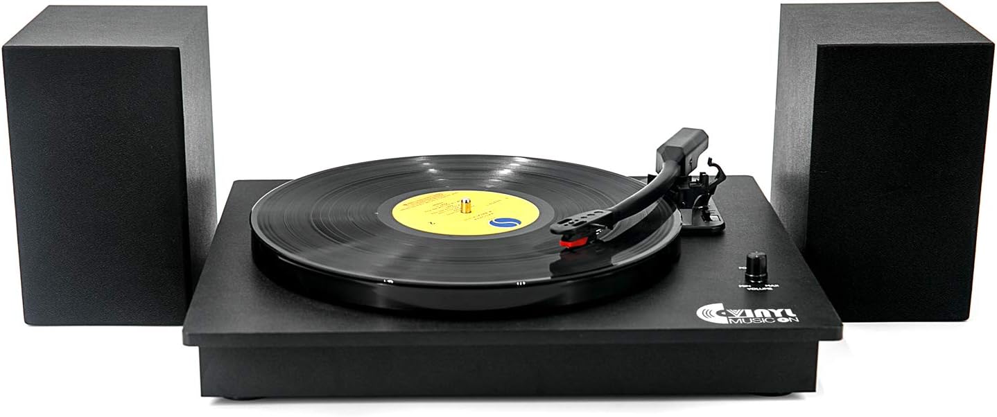 VMO Bluetooth Vinyl Record Player with Powerful External Speakers, Nostalgic Wooden Turntable for 33⅓/45 RPM Record with Adjustable Counter Weight, Wireless Connection