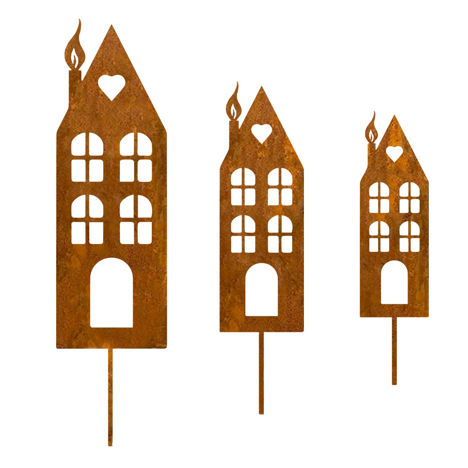 Ricihene Houses Set of 3 Garden Decoration Rust Stakes, Houses Garden Stake Patina Metal House Rust Stake, Garden Decoration for Garden Decoration