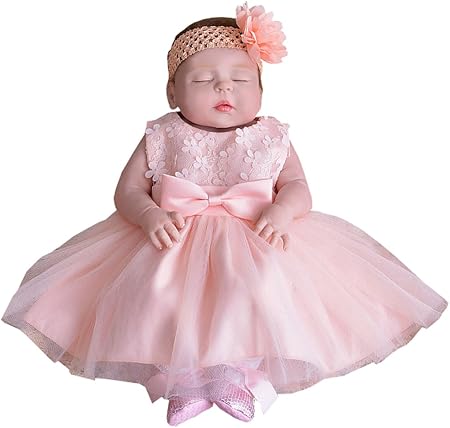 Amazon Co Jp ライトピンク ベビードレス ワンピース ヘアバンド リボン 4点セット 女の子赤ちゃん 結婚式 フォーマル お宮参り 出産祝い 披露宴70 おもちゃ