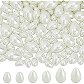 PONABEADIY 1 Box 191PCS Glass Pearl Beads with Holes Teardrop Faux Imitation Pearls White Water Drop Shape Strand Spacer Loose Bead Charm Bulk for Jewelry Making Necklace Bracelet DIY Craft Supply