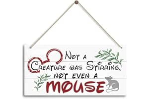 HILUS Christmas Door Sign Decor, Not a Creature was Stirring, not Even a Mouse, Winter Seasonal Christmas Wall Art Hanging Wooden Sign Merry Xmas Holiday Decorations for Home Outside Indoor