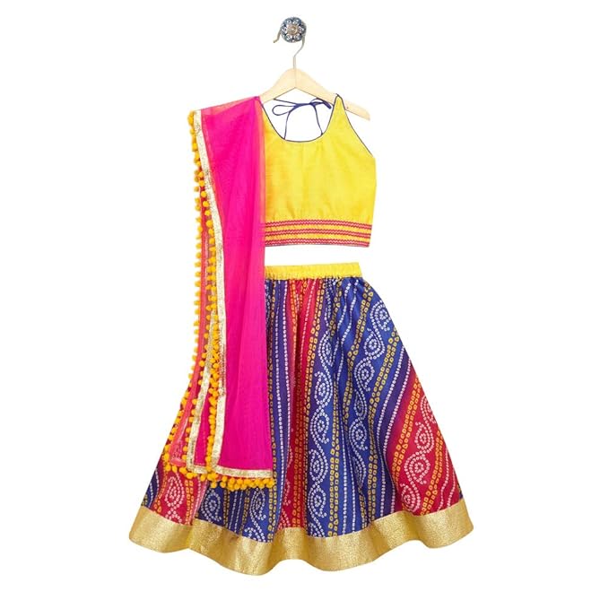 Kids Chakra By Hopscotch Girls Cotton Paisley Printed Lehengas And Blouses Set With Dupatta in Multi Color