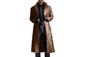 Homisy Mens Retro Leather Jacket Long Steampunk Overcoat Long Sleeve Open Front Cardigan Jacket Vintage Trench Coat