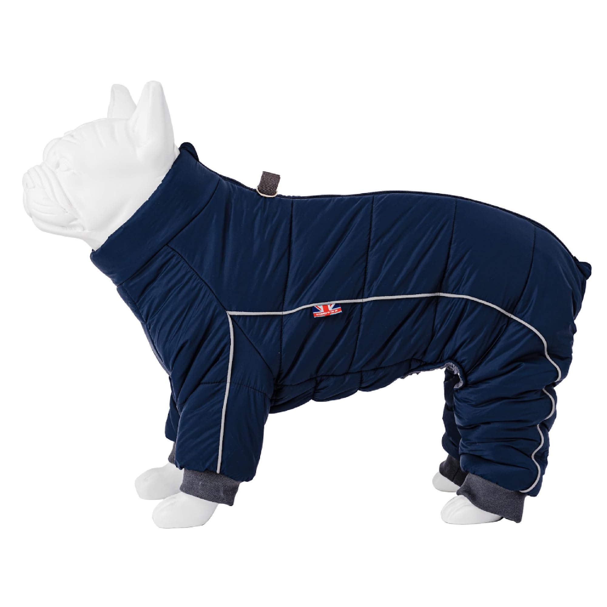 HUGO & HUDSON Navy Outdoor Winter Dog Suit Jacket Windproof Reflective Coat Buckle for Harness, L55