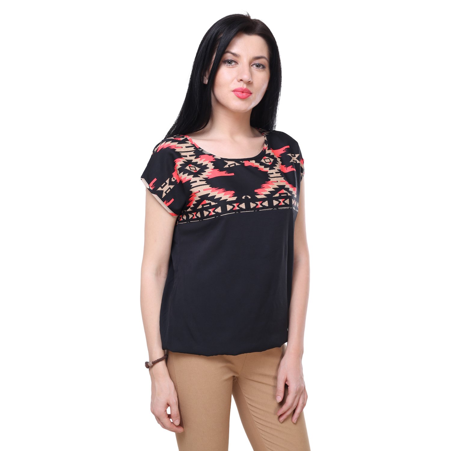 deewa black & red printed top