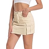 Women's Mini Cargo Denim Skirt, Low Rise Cargo Skirt Button Bodycon Jean Skirt with Pockets