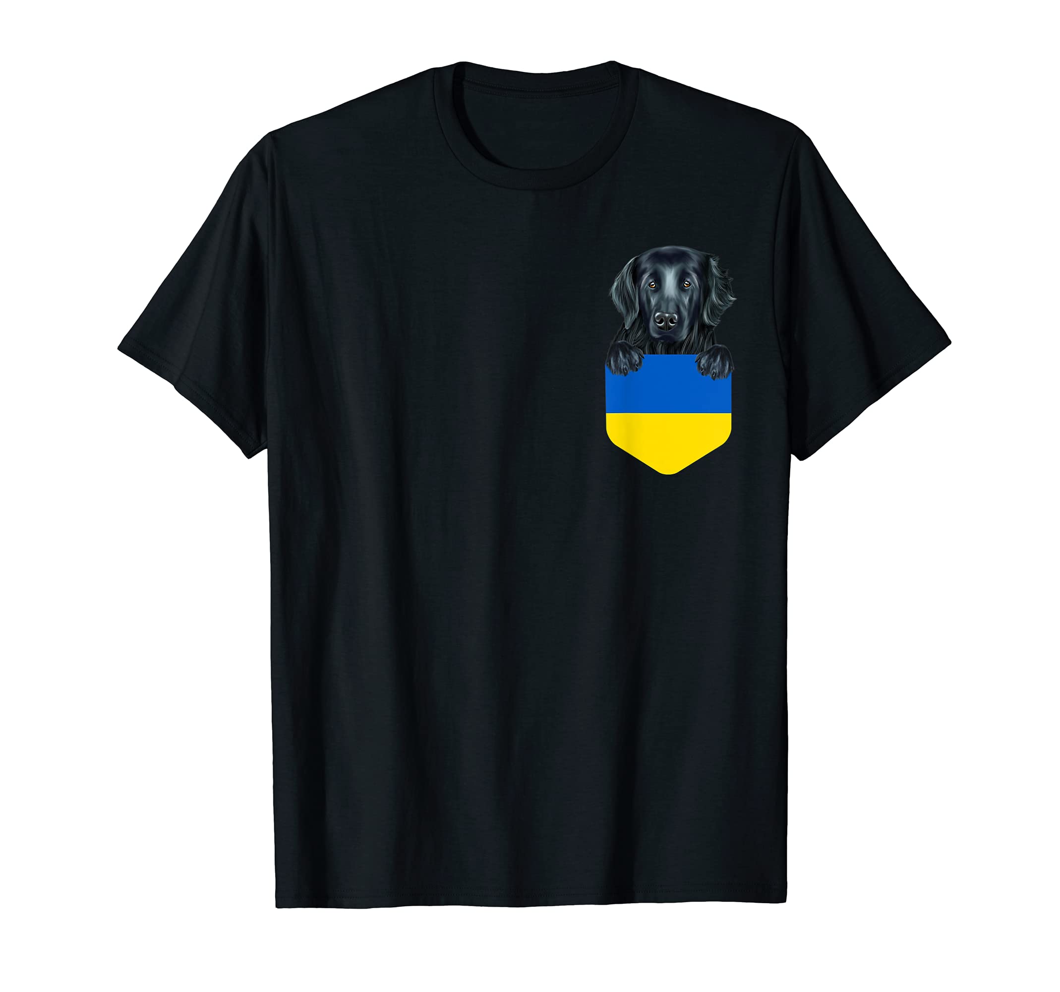 Ukraine Flag Flat-Coated Retriever Dog In Pocket T-Shirt