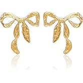Gold Silver Bow Earrings for Women Delicate Ribbon Stud Earrings Irregularity Cute Bowknot Statement Earrings Trendy Jewelry Christmas Gifts