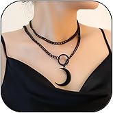 KOFISNI Black Stain Steel Lariat Y Necklaces Wrap Choker Necklace Punk Gothic Bar Pendant Cuban Link O Ring Long Black Necklaces Adjustable Slip Chain Necklace Halloween Jewelry Gift for women 
