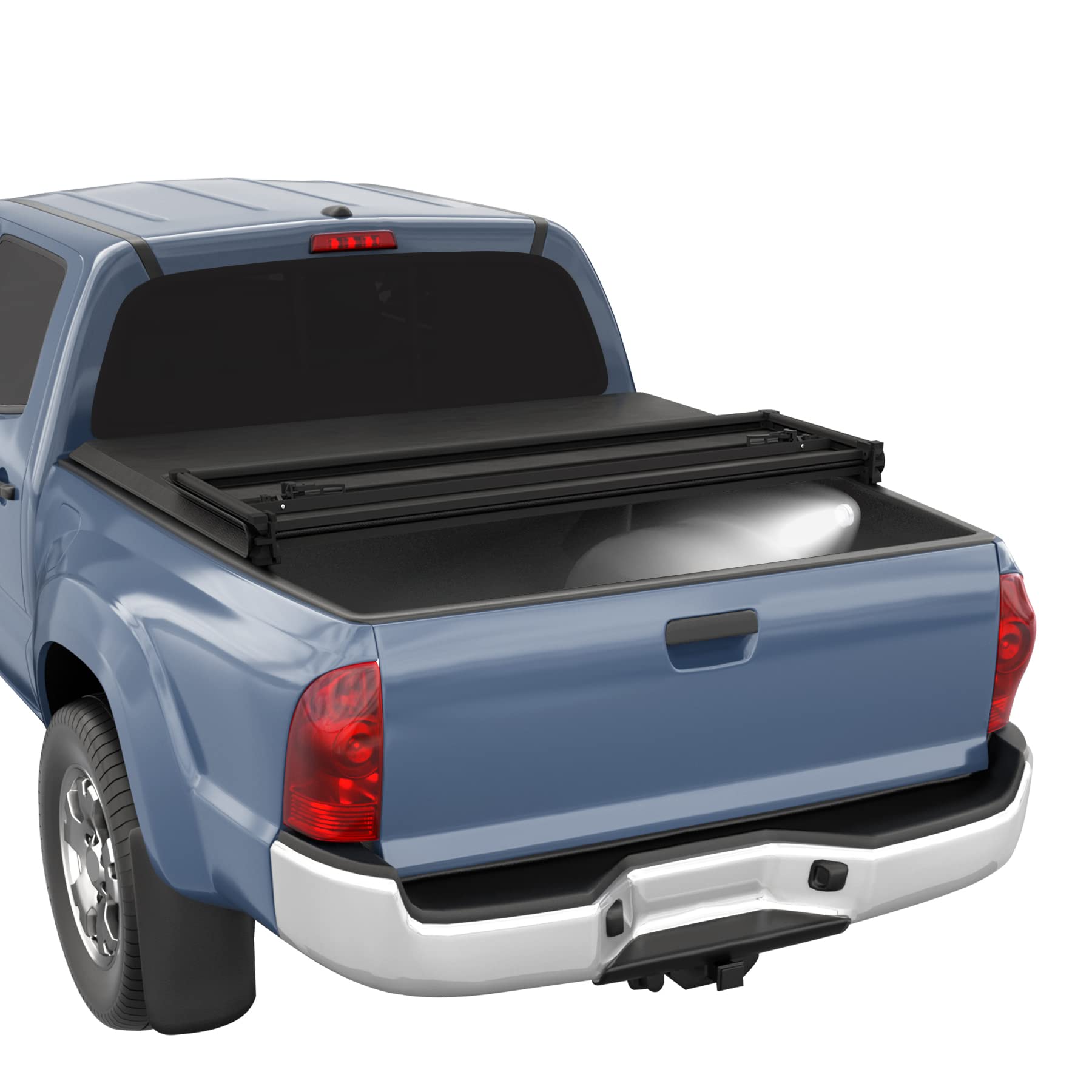 Photo 1 of CARMOCAR 5.5FT Black Soft Tri-Fold Tonneau Cover Replacement for 2015-2024 Ford F-150 Bed Truck Bed Cover Accessories with LED Lamp