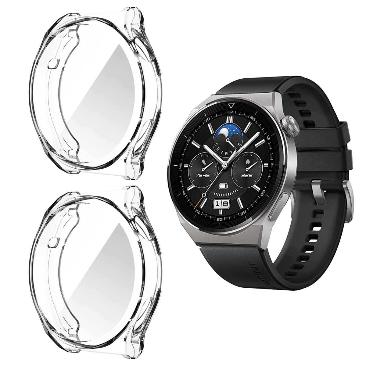 HOMTERN 2-Pack Cases for HUAWEI Watch GT 3 Pro 43mm 46mm Case,Flexible Crystal Clear TPU Full Cover Shell Shockproof Scratch-Proof Screen Protector Case (46mm)