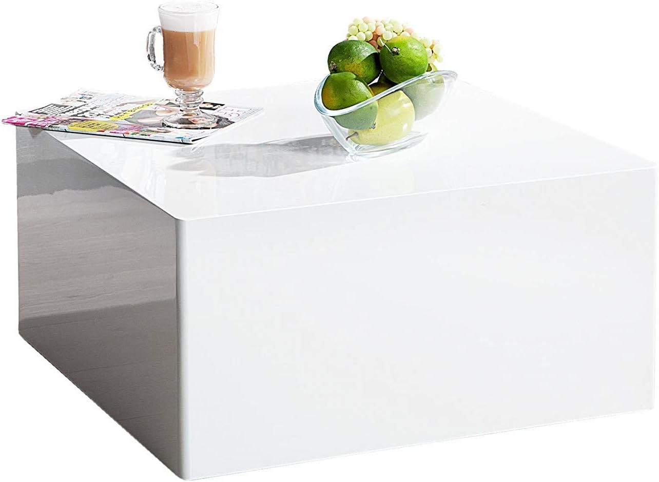 DuNord Design Couchtisch Sofatisch MONOLIT 50cm Weiss Hochglanz Retro