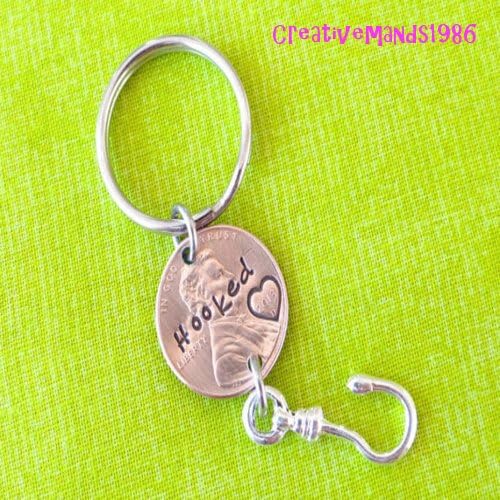 Hooked Penny Keychain, Anniversary Keychain, hooked on you, you caught me, anniversary, gift for him, penny keychain, first anniversary
