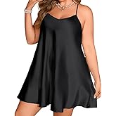 ChiaoLezhee Plus Size Satin Nightgown, Crisscross Backless A-Line Mini Slip Dress, Wedding Boudoir Gifts for Women 16W-24W