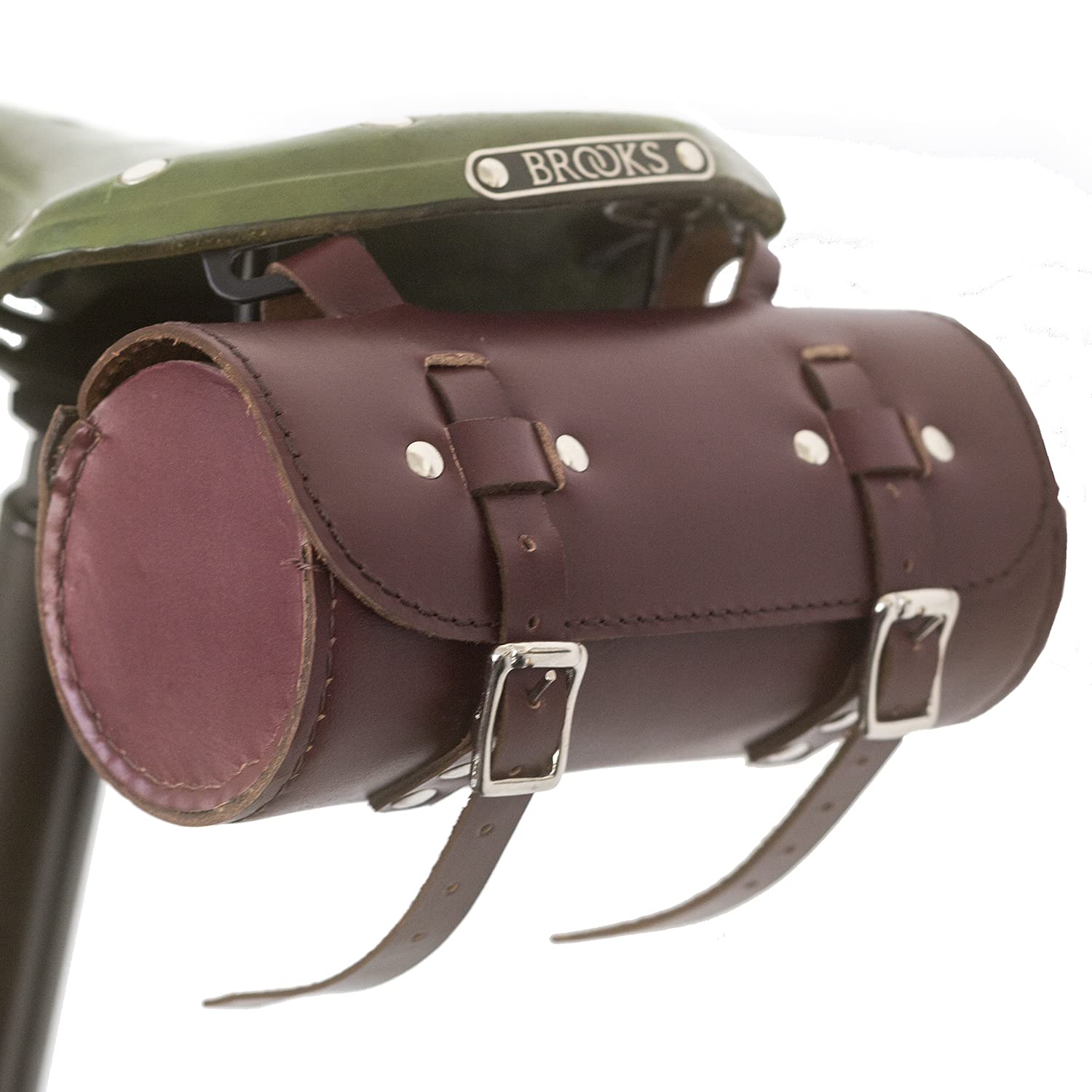 London Craftwork Classic Saddle/Handlebar Roll Bag Real Leather Wine Brown for Bike Tools ROL-Cher